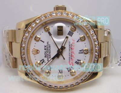 Yellow Gold Rolex Datejust White Diamond And Roman Face Replica Watch